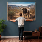 Texas Longhorn Bull Wall Art Canvas Print, Western Farmhouse Decor