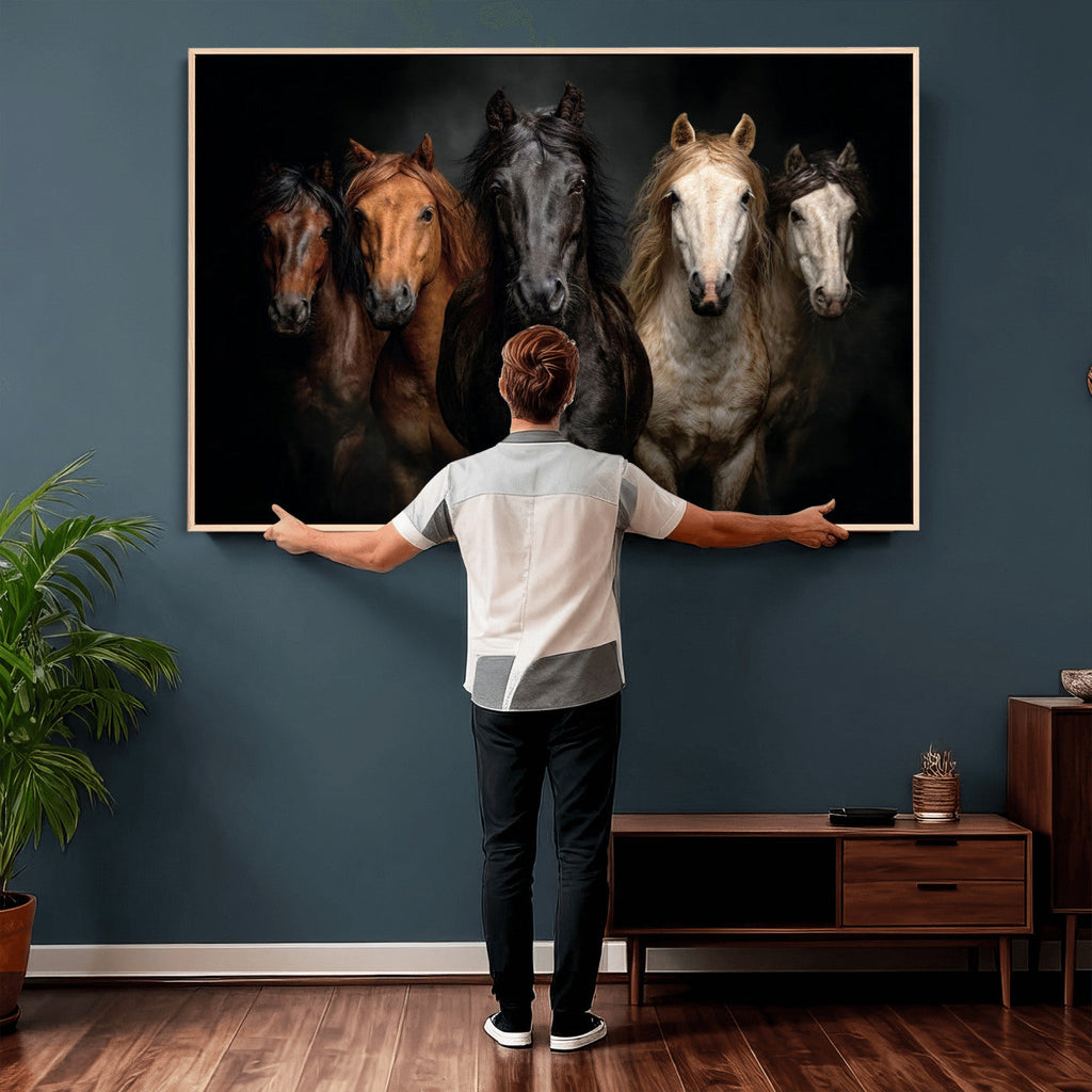 Horse Wall Art Canvas Print, Wild Horses Portrait Photography,