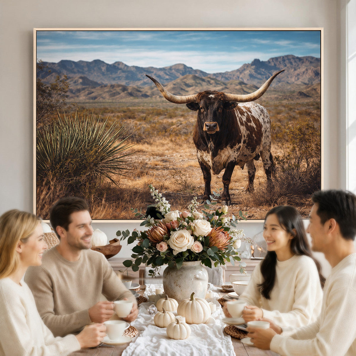 Texas Longhorn Bull Wall Art Canvas Print, Western Farmhouse Decor