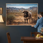 Texas Longhorn Bull Wall Art Canvas Print, Western Farmhouse Decor