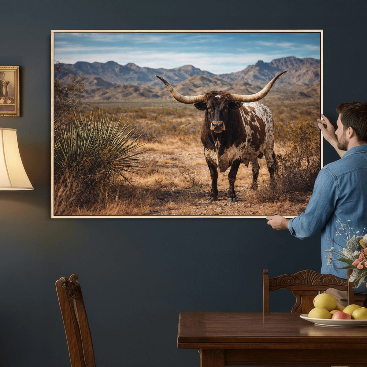 Texas Longhorn Bull Wall Art Canvas Print, Western Farmhouse Decor