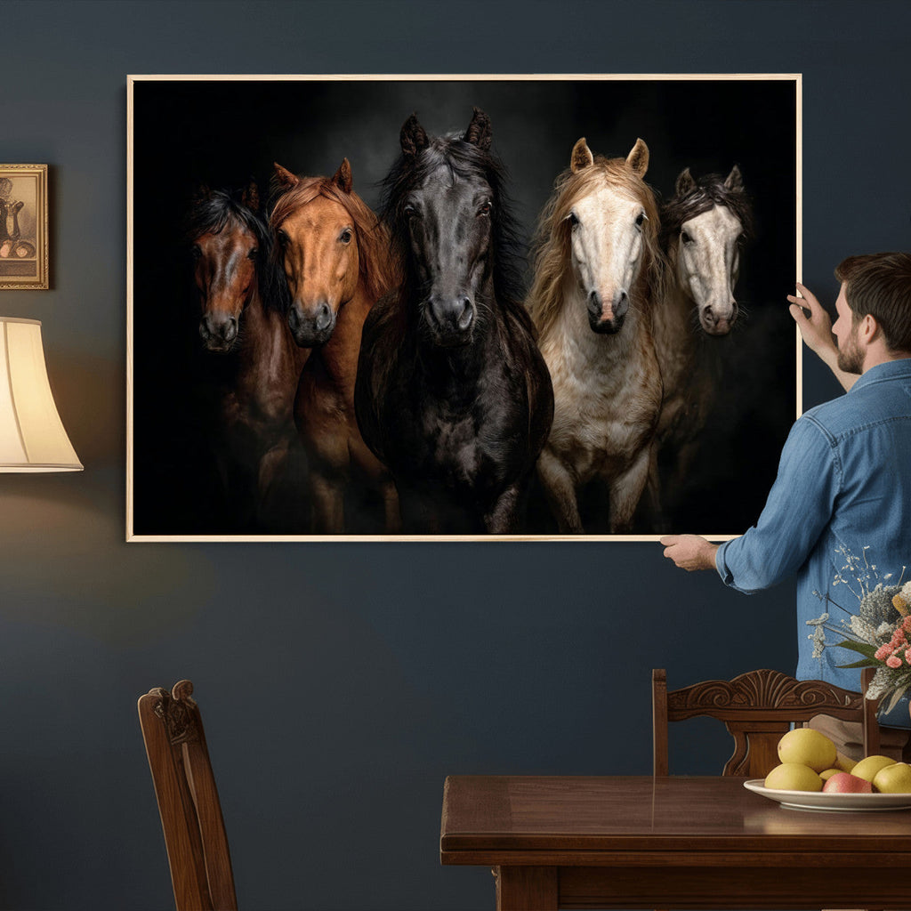 Horse Wall Art Canvas Print, Wild Horses Portrait Photography,