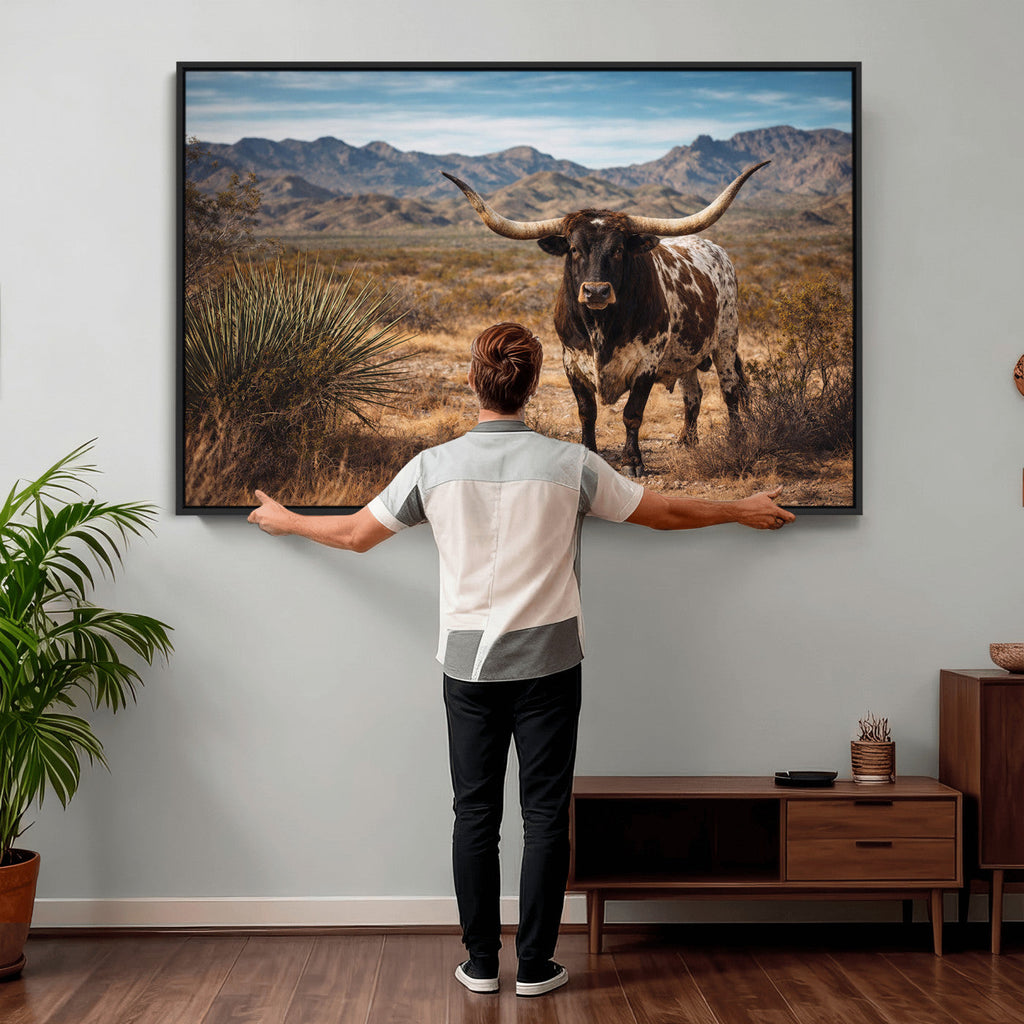 Texas Longhorn Bull Wall Art Canvas Print, Western Farmhouse Decor