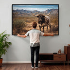 Texas Longhorn Bull Wall Art Canvas Print, Western Farmhouse Decor