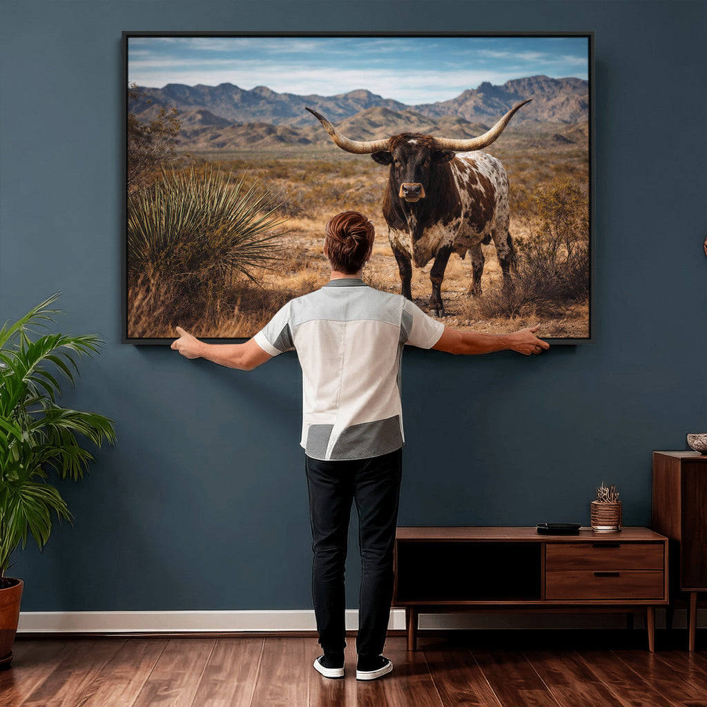 Texas Longhorn Bull Wall Art Canvas Print, Western Farmhouse Decor