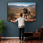 Texas Longhorn Bull Wall Art Canvas Print, Western Farmhouse Decor