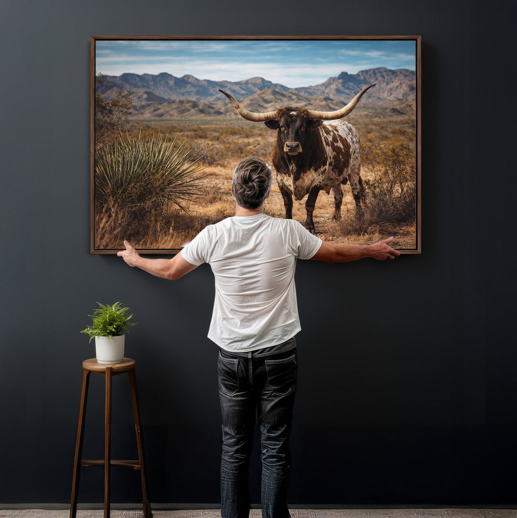 Texas Longhorn Bull Wall Art Canvas Print, Western Farmhouse Decor