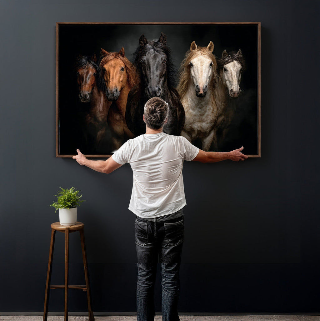 Horse Wall Art Canvas Print, Wild Horses Portrait Photography,