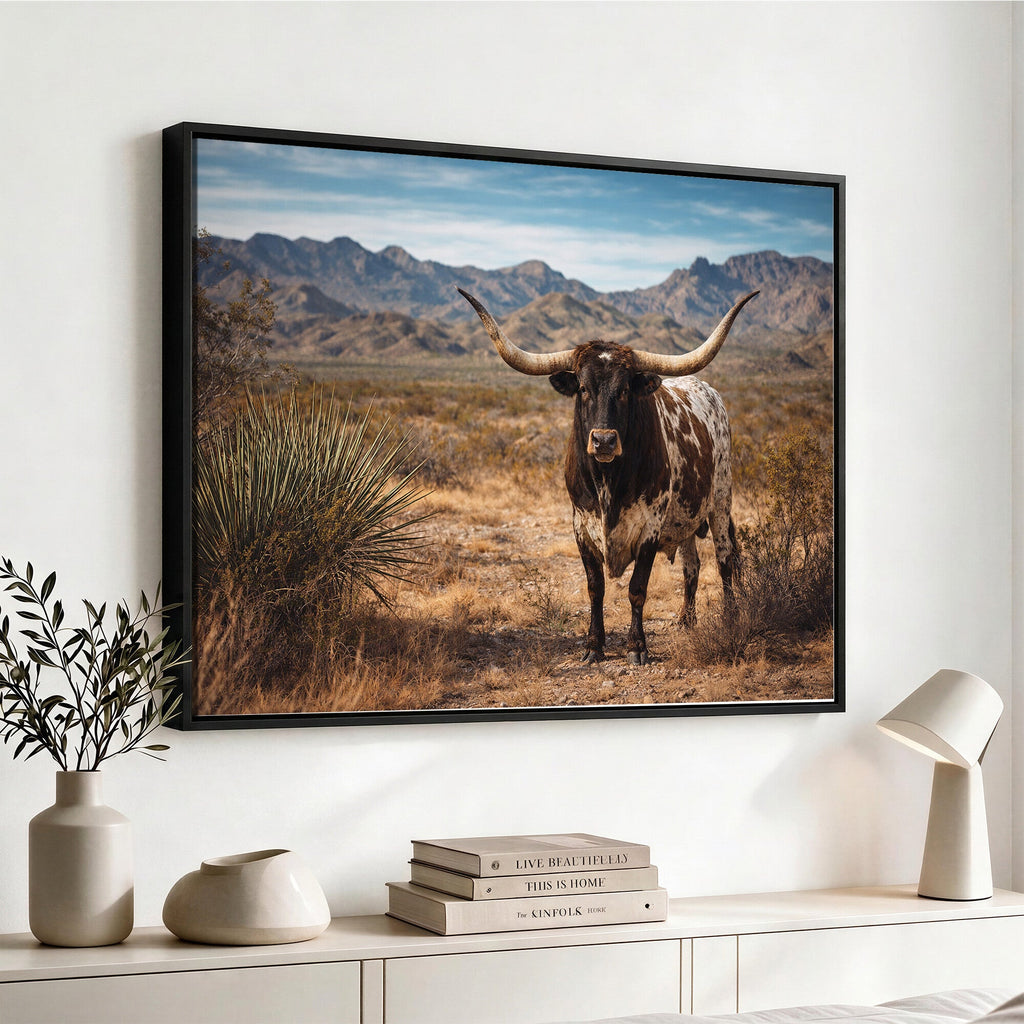 Texas Longhorn Bull Wall Art Canvas Print, Western Farmhouse Decor