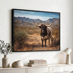 Texas Longhorn Bull Wall Art Canvas Print, Western Farmhouse Decor