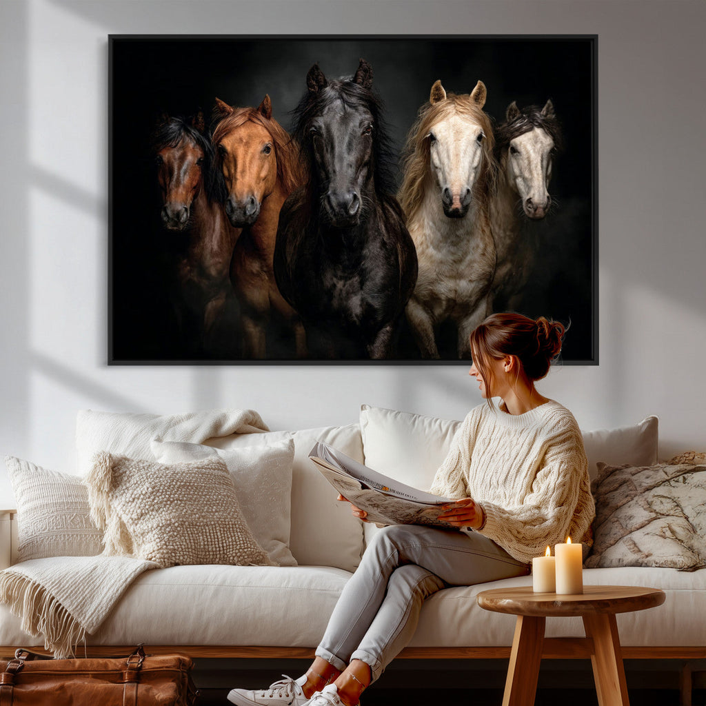 Horse Wall Art Canvas Print, Wild Horses Portrait Photography,