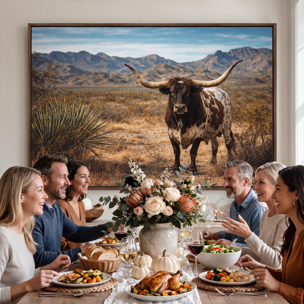 Texas Longhorn Bull Wall Art Canvas Print, Western Farmhouse Decor