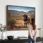 Texas Longhorn Bull Wall Art Canvas Print, Western Farmhouse Decor