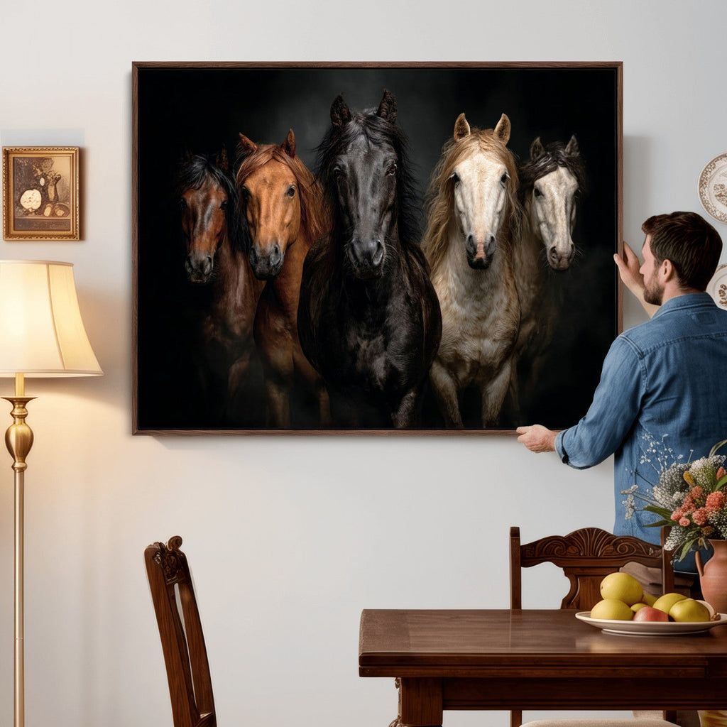 Horse Wall Art Canvas Print, Wild Horses Portrait Photography,