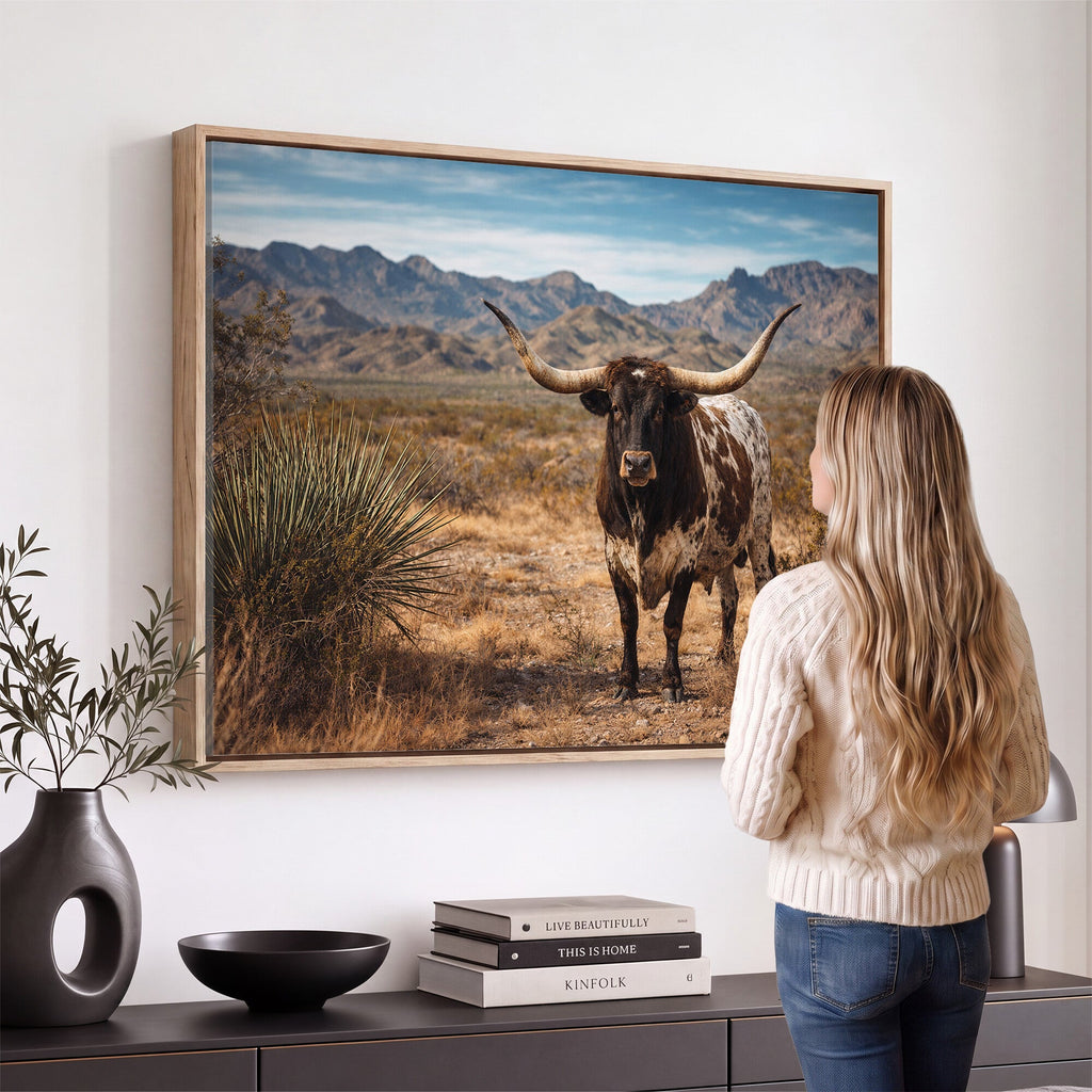 Texas Longhorn Bull Wall Art Canvas Print, Western Farmhouse Decor