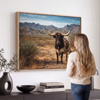 Texas Longhorn Bull Wall Art Canvas Print, Western Farmhouse Decor