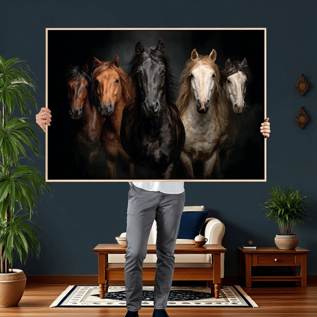 Horse Wall Art Canvas Print, Wild Horses Portrait Photography,