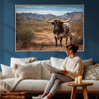 Texas Longhorn Bull Wall Art Canvas Print, Western Farmhouse Decor