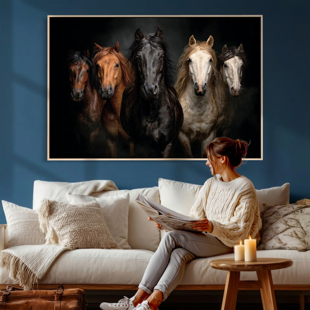 Horse Wall Art Canvas Print, Wild Horses Portrait Photography,