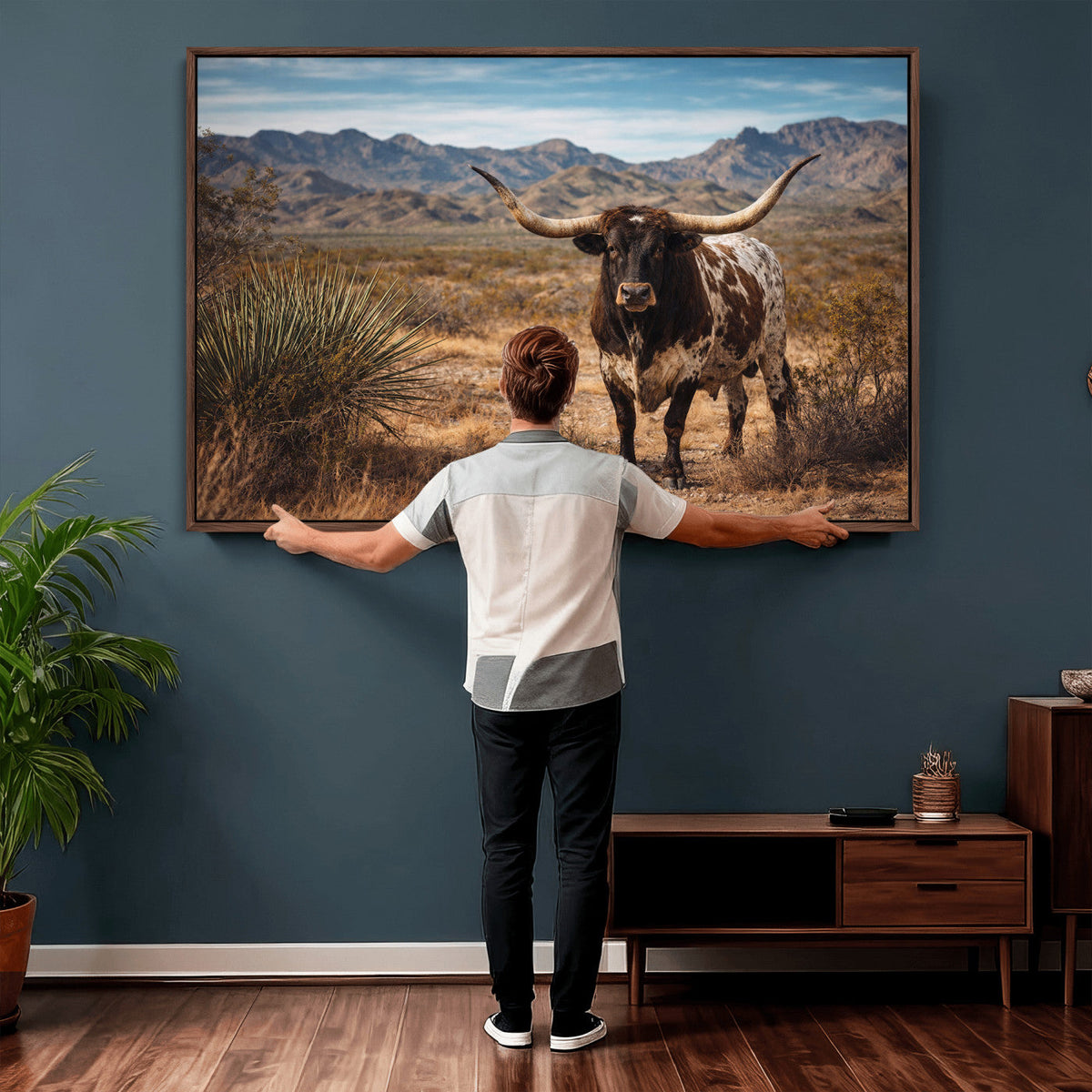 Texas Longhorn Bull Wall Art Canvas Print, Western Farmhouse Decor