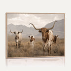 Rustic Texas Longhorn Cow Canvas Wall Art Print, Rustic Farm Animal