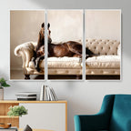 Funny Horse on Sofa Canvas Wall Art, Quirky Horse Lounging Photo