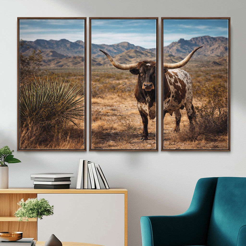 Texas Longhorn Bull Wall Art Canvas Print, Western Farmhouse Decor