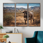 Texas Longhorn Bull Wall Art Canvas Print, Western Farmhouse Decor
