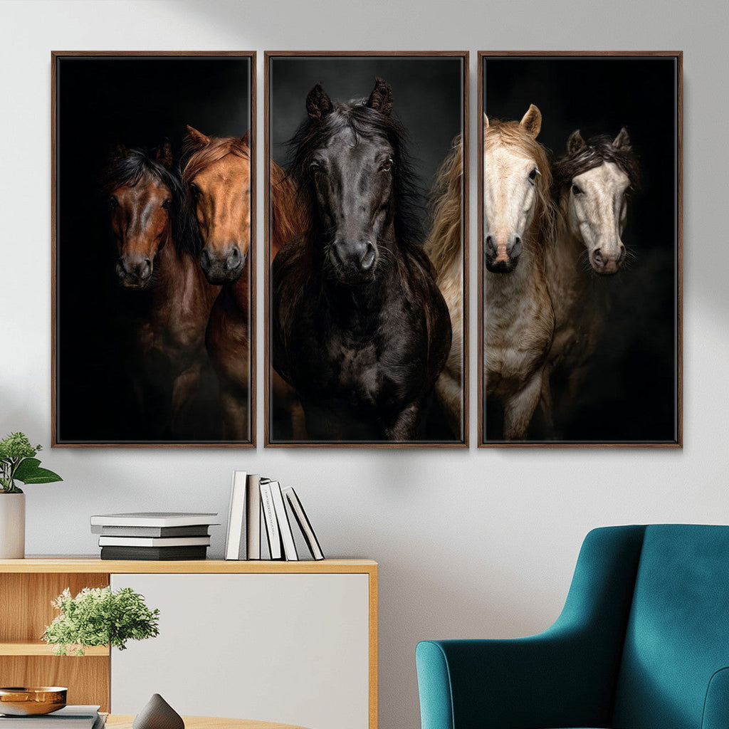 Horse Wall Art Canvas Print, Wild Horses Portrait Photography,