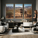 Texas Longhorn Bull Wall Art Canvas Print, Western Farmhouse Decor