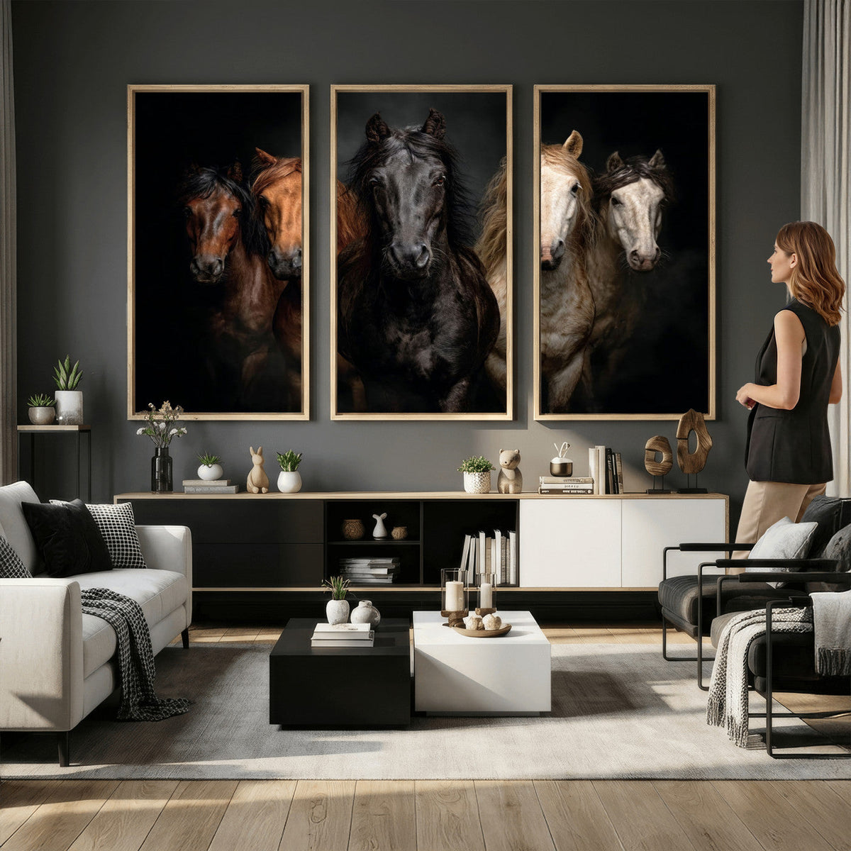 Horse Wall Art Canvas Print, Wild Horses Portrait Photography,