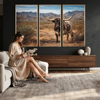 Texas Longhorn Bull Wall Art Canvas Print, Western Farmhouse Decor