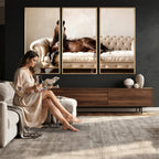 Funny Horse on Sofa Canvas Wall Art, Quirky Horse Lounging Photo