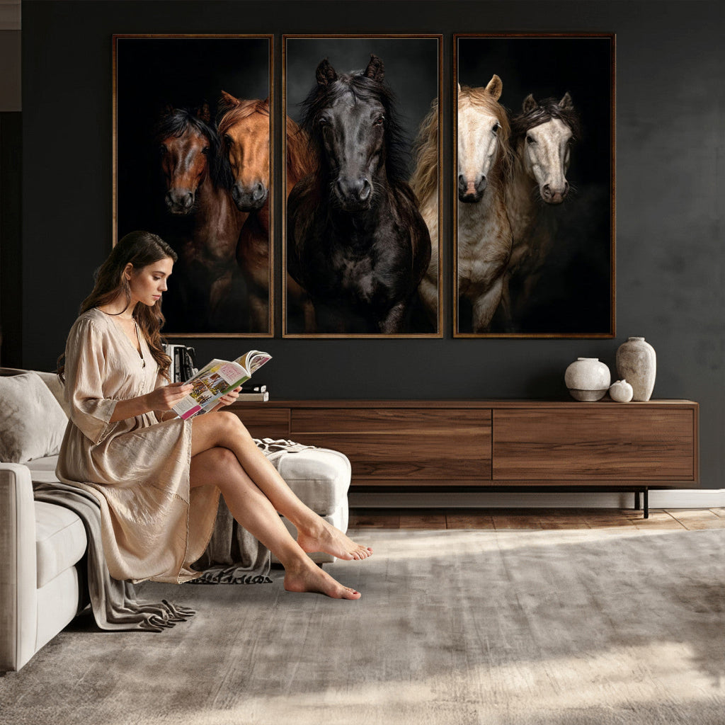 Horse Wall Art Canvas Print, Wild Horses Portrait Photography,