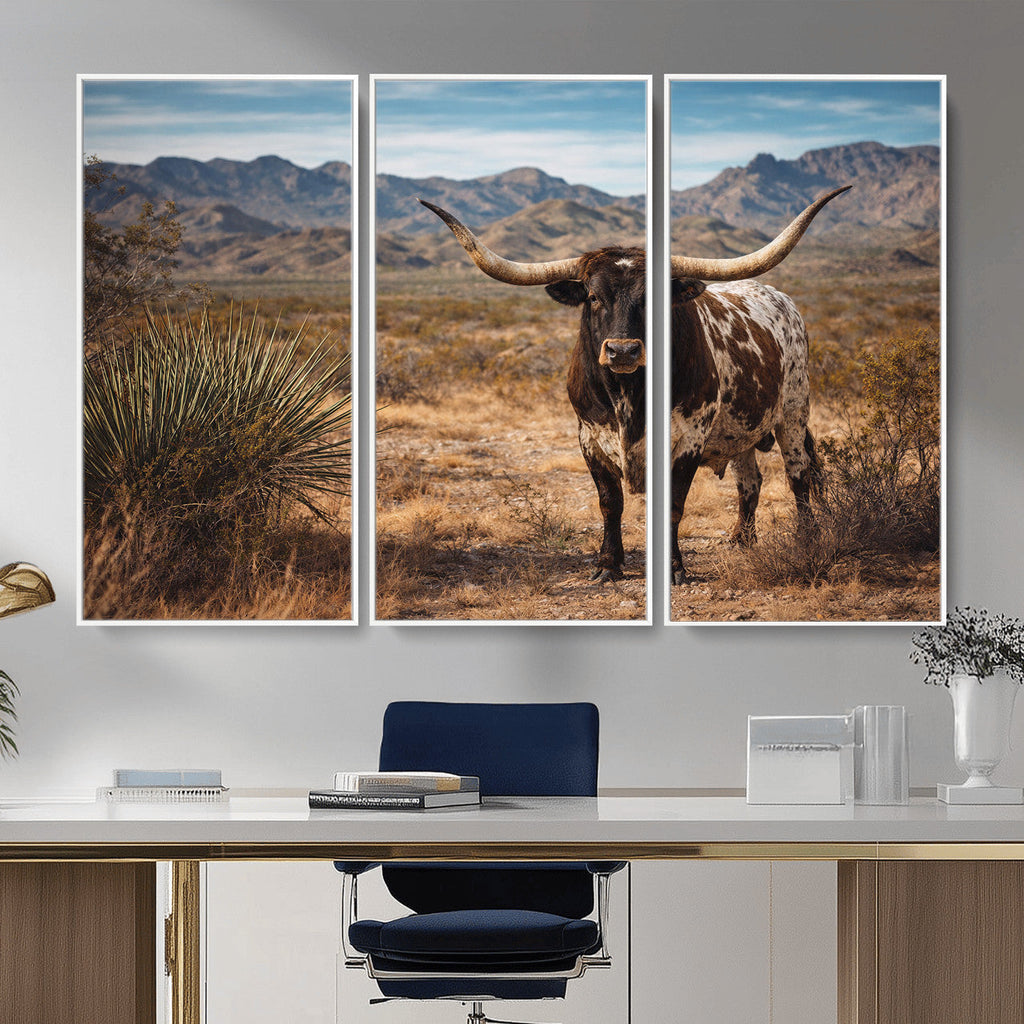 Texas Longhorn Bull Wall Art Canvas Print, Western Farmhouse Decor