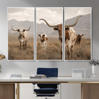 Rustic Texas Longhorn Cow Canvas Wall Art Print, Rustic Farm Animal