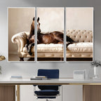 Funny Horse on Sofa Canvas Wall Art, Quirky Horse Lounging Photo