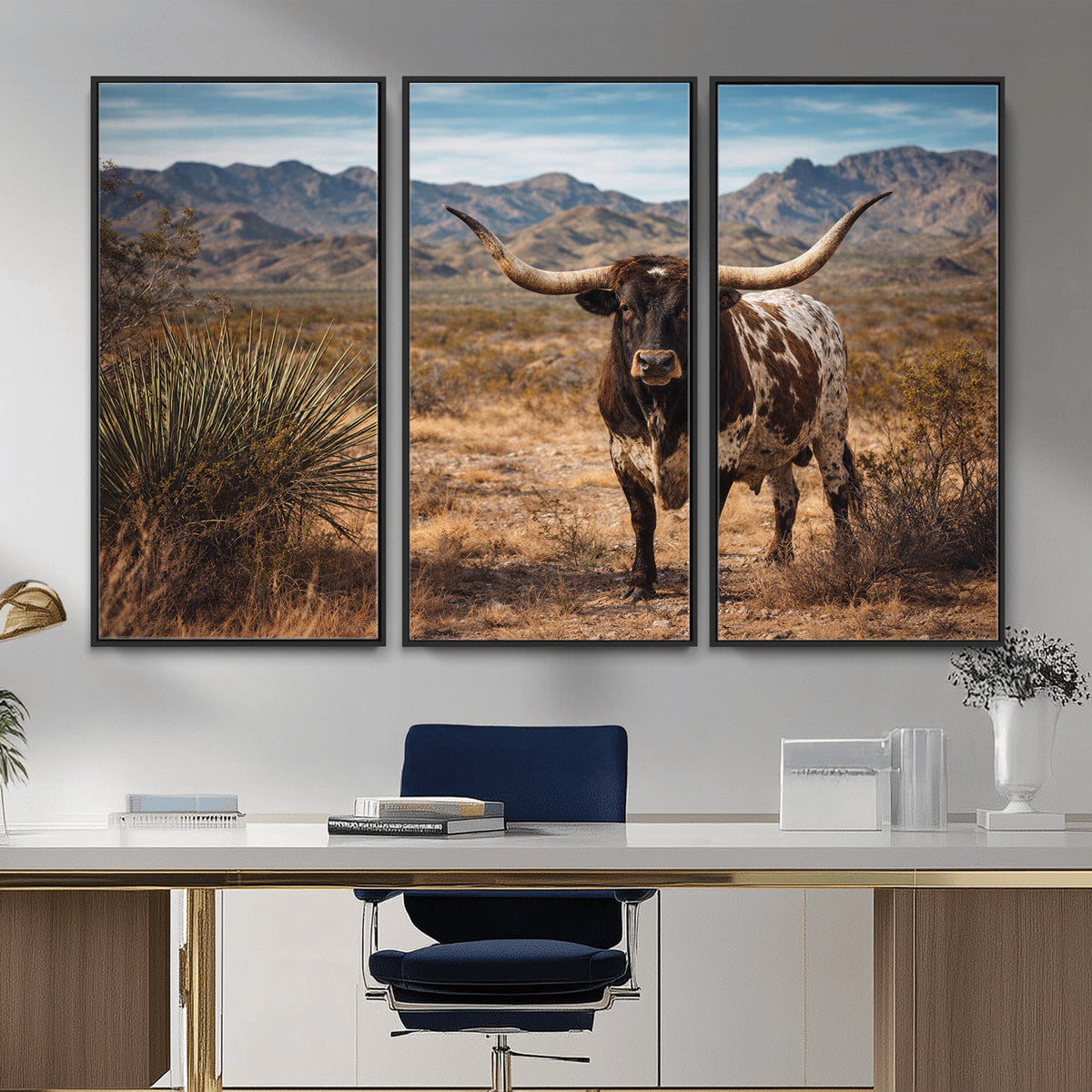 Texas Longhorn Bull Wall Art Canvas Print, Western Farmhouse Decor
