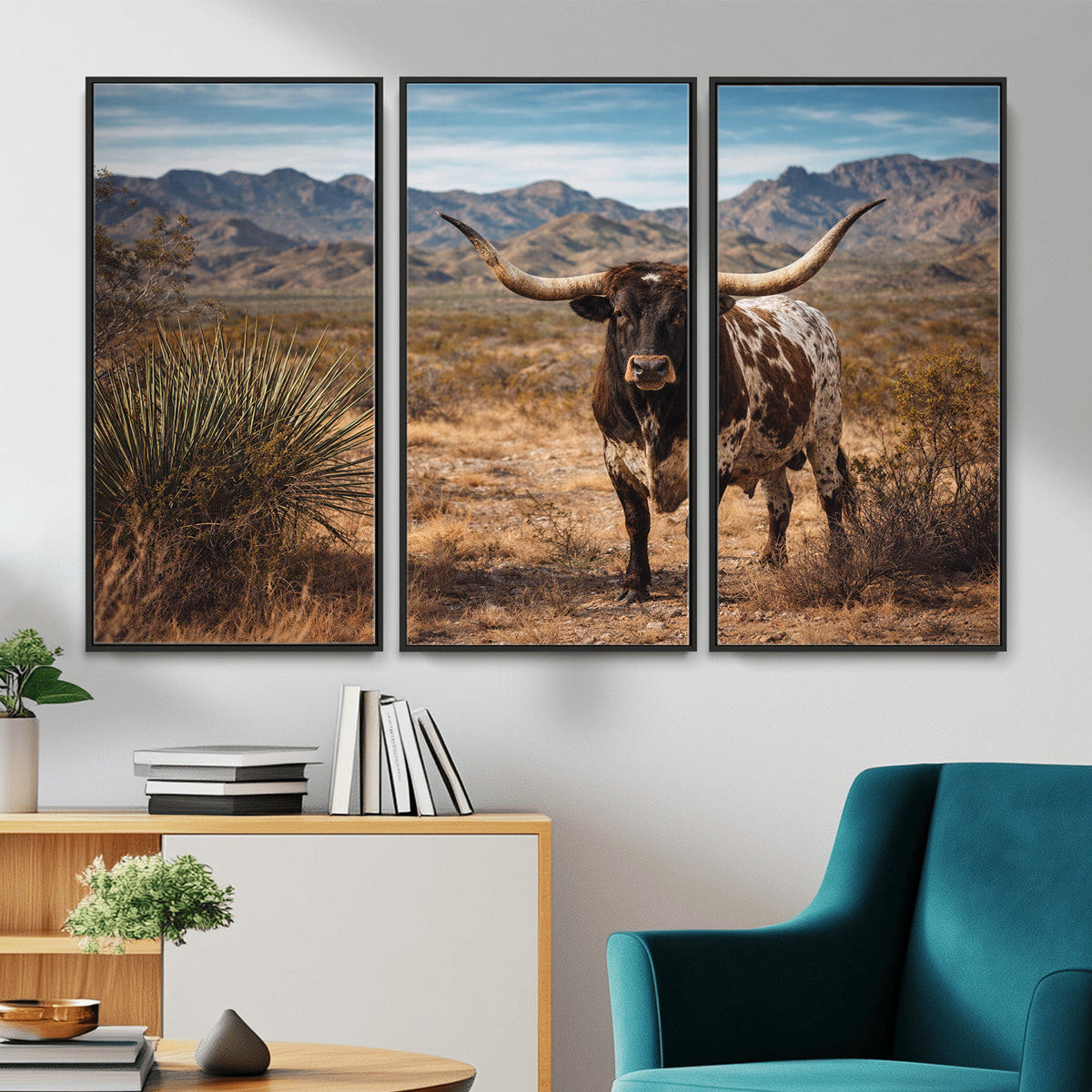 Texas Longhorn Bull Wall Art Canvas Print, Western Farmhouse Decor