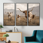 Rustic Texas Longhorn Cow Canvas Wall Art Print, Rustic Farm Animal