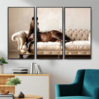 Funny Horse on Sofa Canvas Wall Art, Quirky Horse Lounging Photo