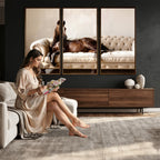 Funny Horse on Sofa Canvas Wall Art, Quirky Horse Lounging Photo