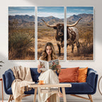 Texas Longhorn Bull Wall Art Canvas Print, Western Farmhouse Decor