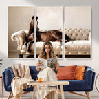 Funny Horse on Sofa Canvas Wall Art, Quirky Horse Lounging Photo