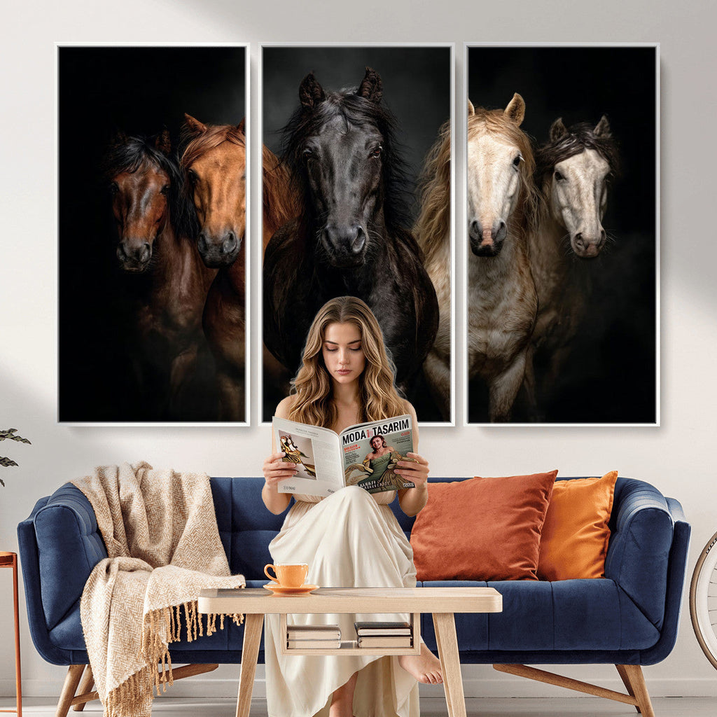 Horse Wall Art Canvas Print, Wild Horses Portrait Photography,