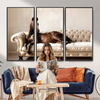 Funny Horse on Sofa Canvas Wall Art, Quirky Horse Lounging Photo