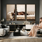 Funny Horse on Sofa Canvas Wall Art, Quirky Horse Lounging Photo