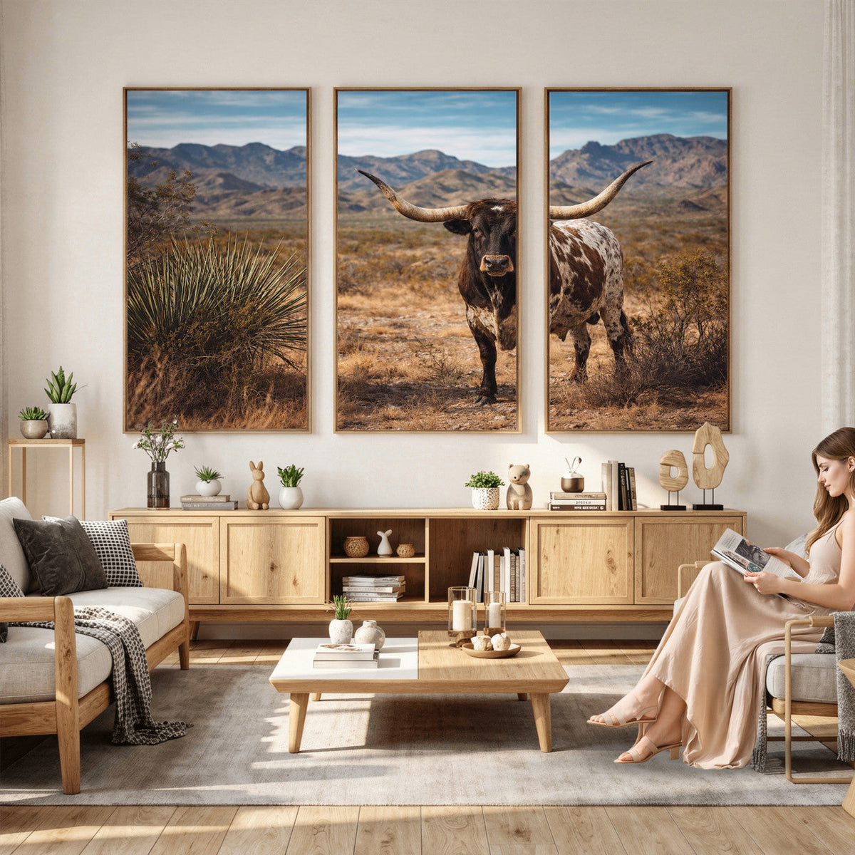 Texas Longhorn Bull Wall Art Canvas Print, Western Farmhouse Decor