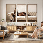 Funny Horse on Sofa Canvas Wall Art, Quirky Horse Lounging Photo