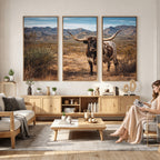 Texas Longhorn Bull Wall Art Canvas Print, Western Farmhouse Decor